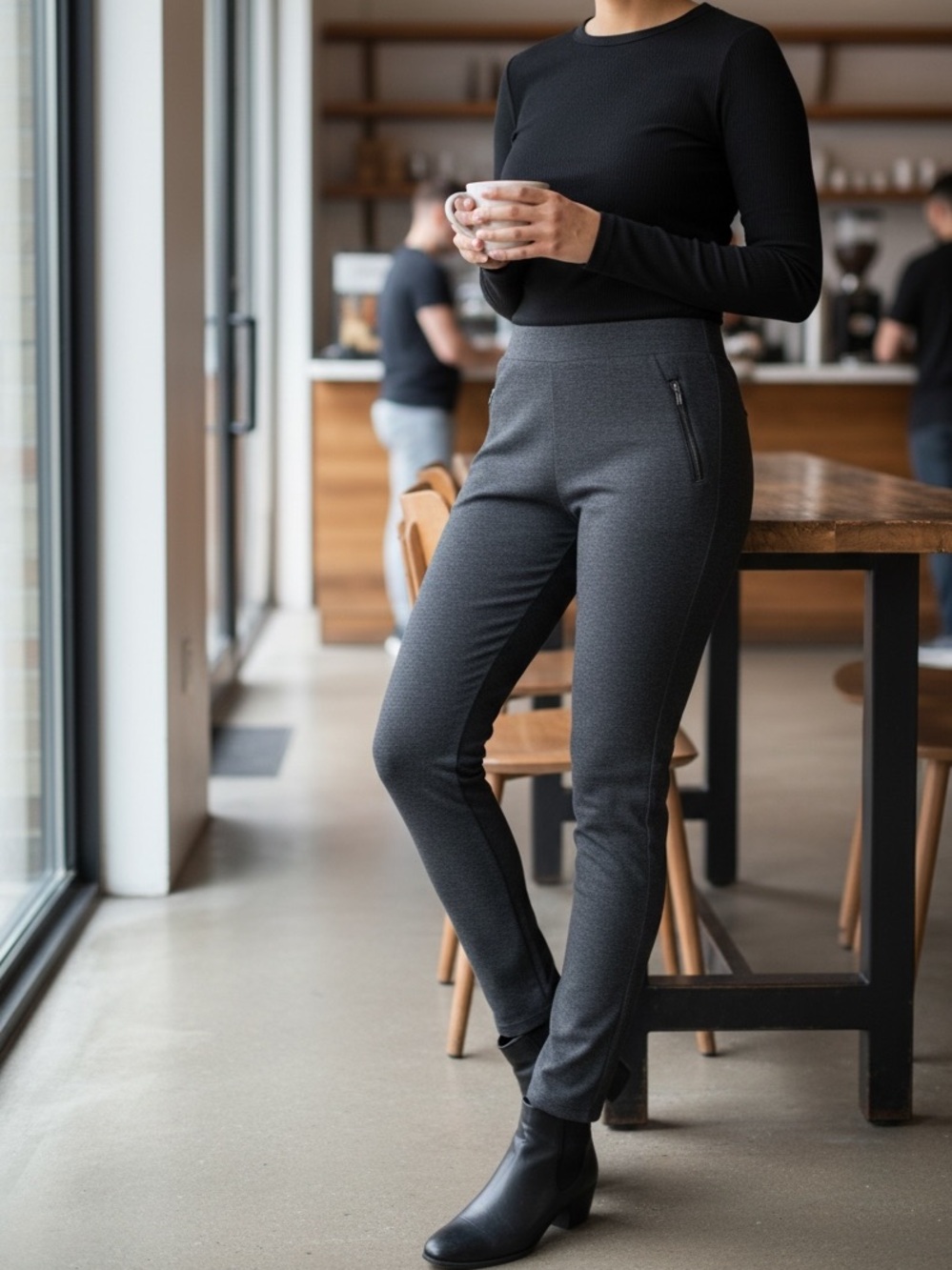 Calvin Klein Charcoal Gray Stretchy Pants Leggings With Faux Zipper Pockets